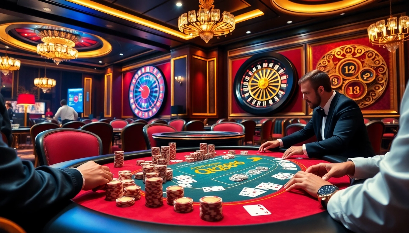 Engaging poker action at QQ88 casino with vibrant chips and cards.