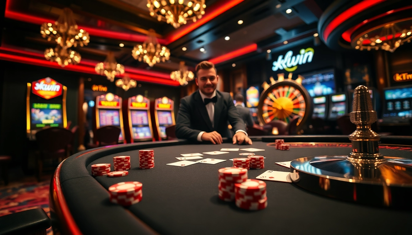 Experience the excitement of Kkwin with vibrant casino visuals featuring poker tables and slot machines.