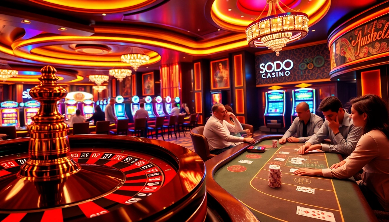 SODO CASINO vibrant casino scene with roulette wheel and engaging players