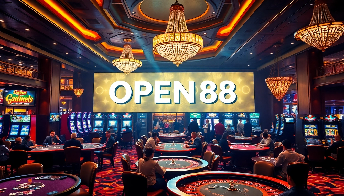 Players enjoying a thrilling moment at OPEN88 casino tables with vibrant atmosphere and luxury.