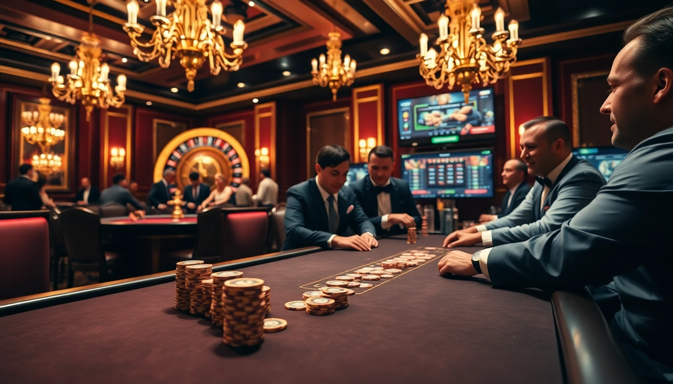 Lương Sơn players engaging intensely at a high-stakes poker table in a luxurious casino environment