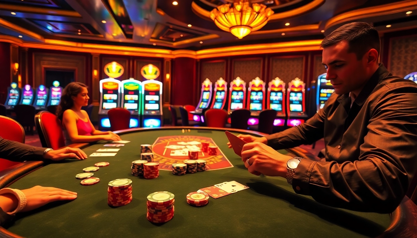 Exciting gaming action at an 8XX casino table with colorful chips and cards.