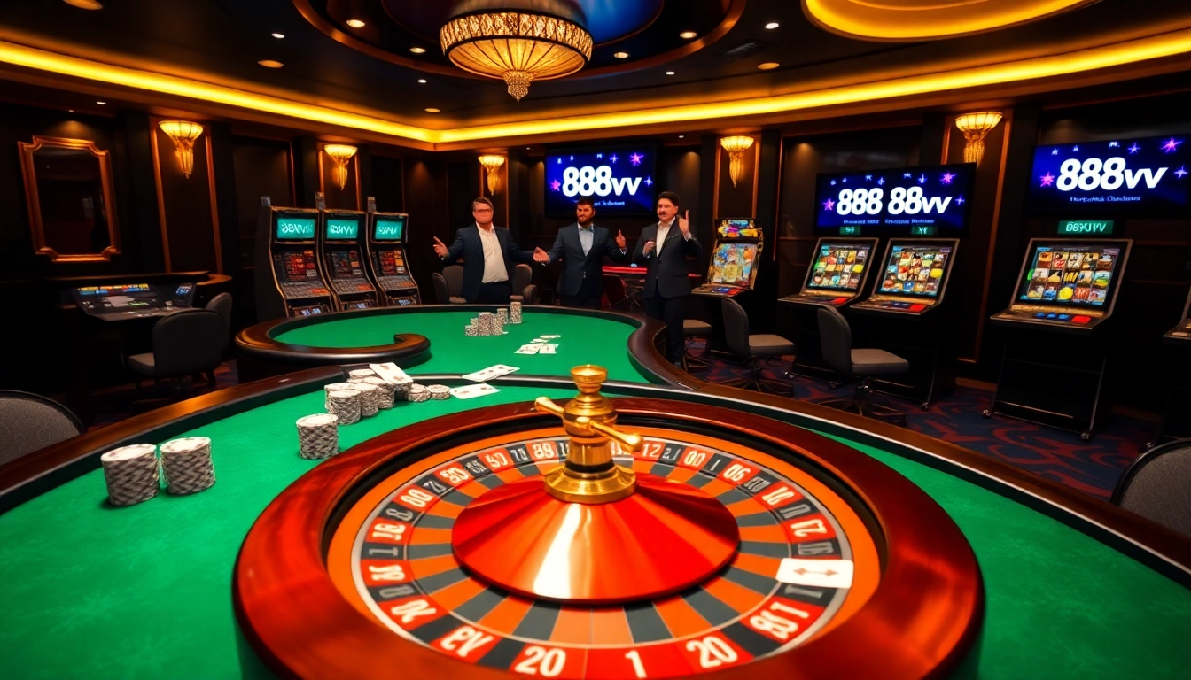 Join the excitement at 88vv casino with a stunning roulette wheel and poker action.