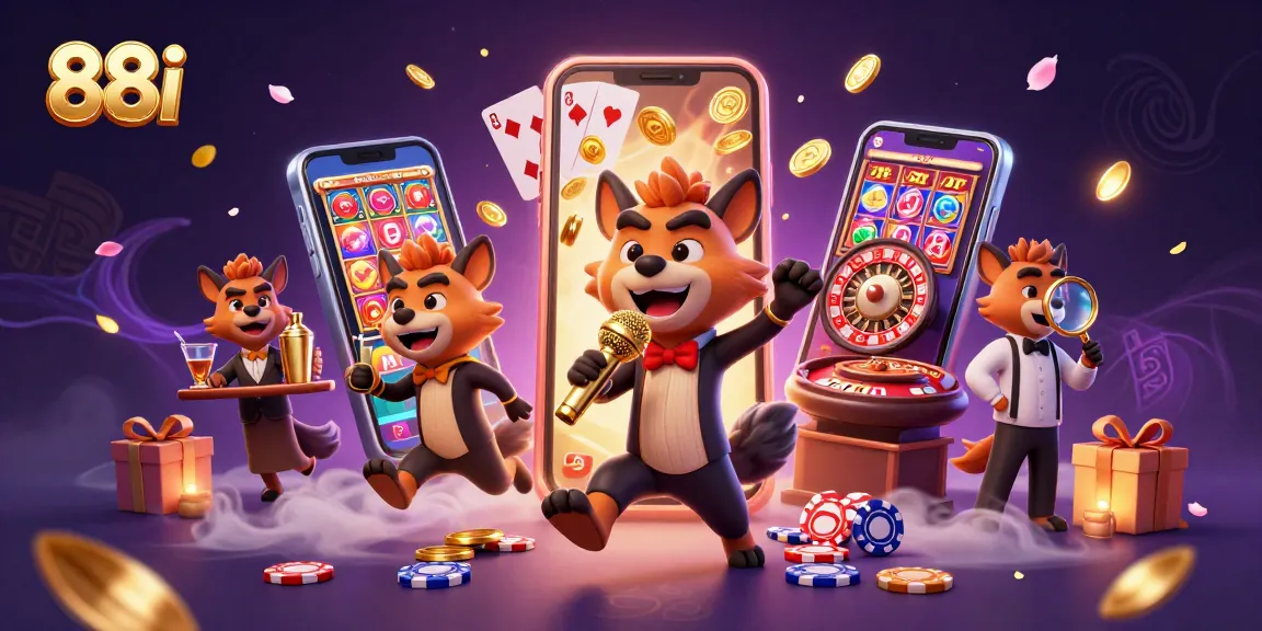 Experience the fun at 88i casino with hyenas, spinning slots, and golden coins!