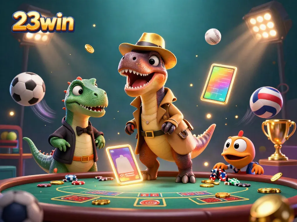 Experience thrilling gameplay at 23win with a dodgy velociraptor countering cards under the watchful eye of a stegosaurus.