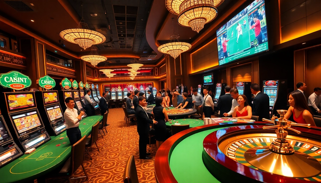 Experience thrilling gameplay at Lương Sơn with vibrant casino scenes and live football matches.