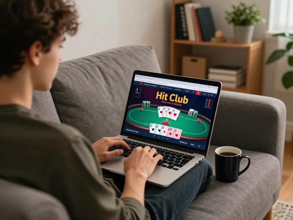 Engaging with hitclub online casino while enjoying a relaxed home gaming experience.