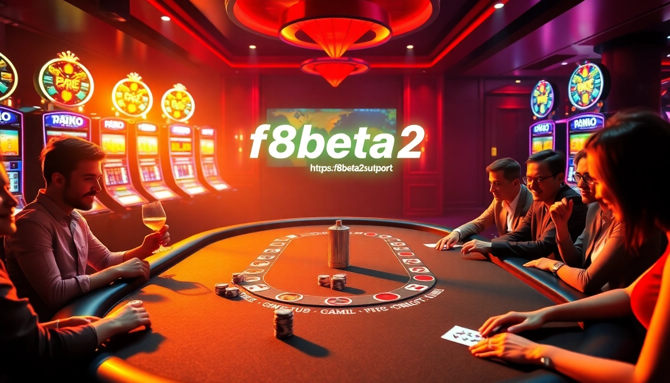 Experience the thrill of F8BET as players engage in a high-stakes poker game under dramatic casino lighting.