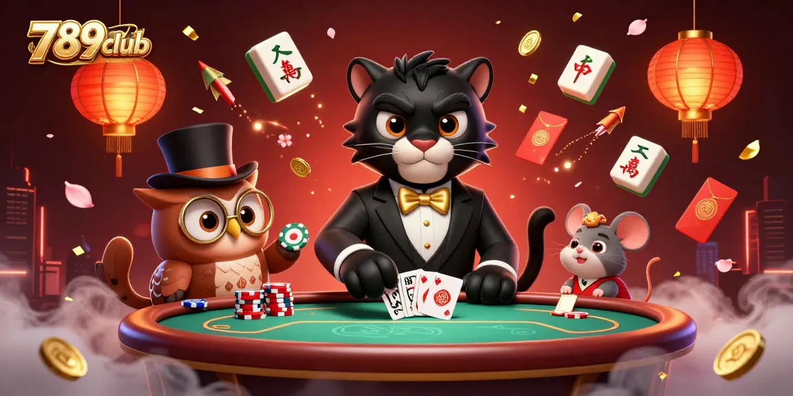 Engage in thrilling action at 789club's table with a stylish blackjack scene featuring a panther dealer and an owl.