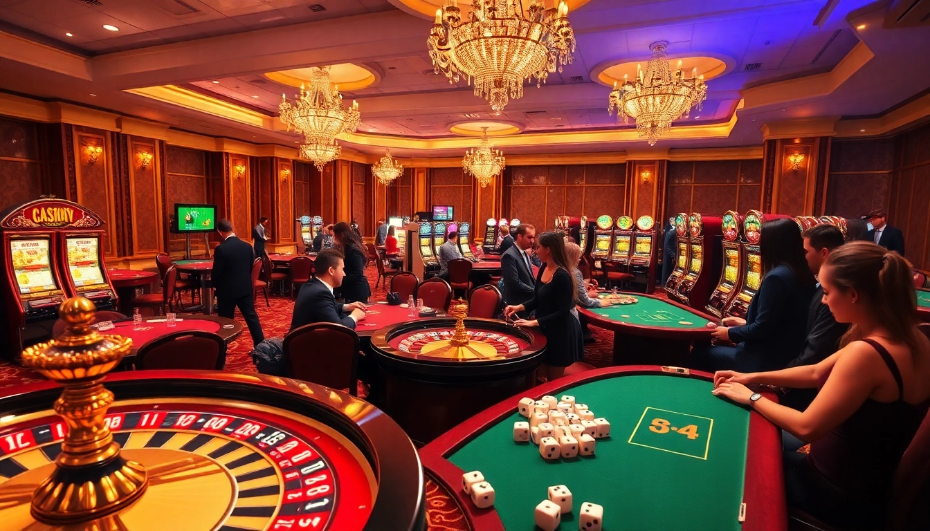 Exciting casino gameplay at TV88 with vibrant poker tables and glowing slot machines.