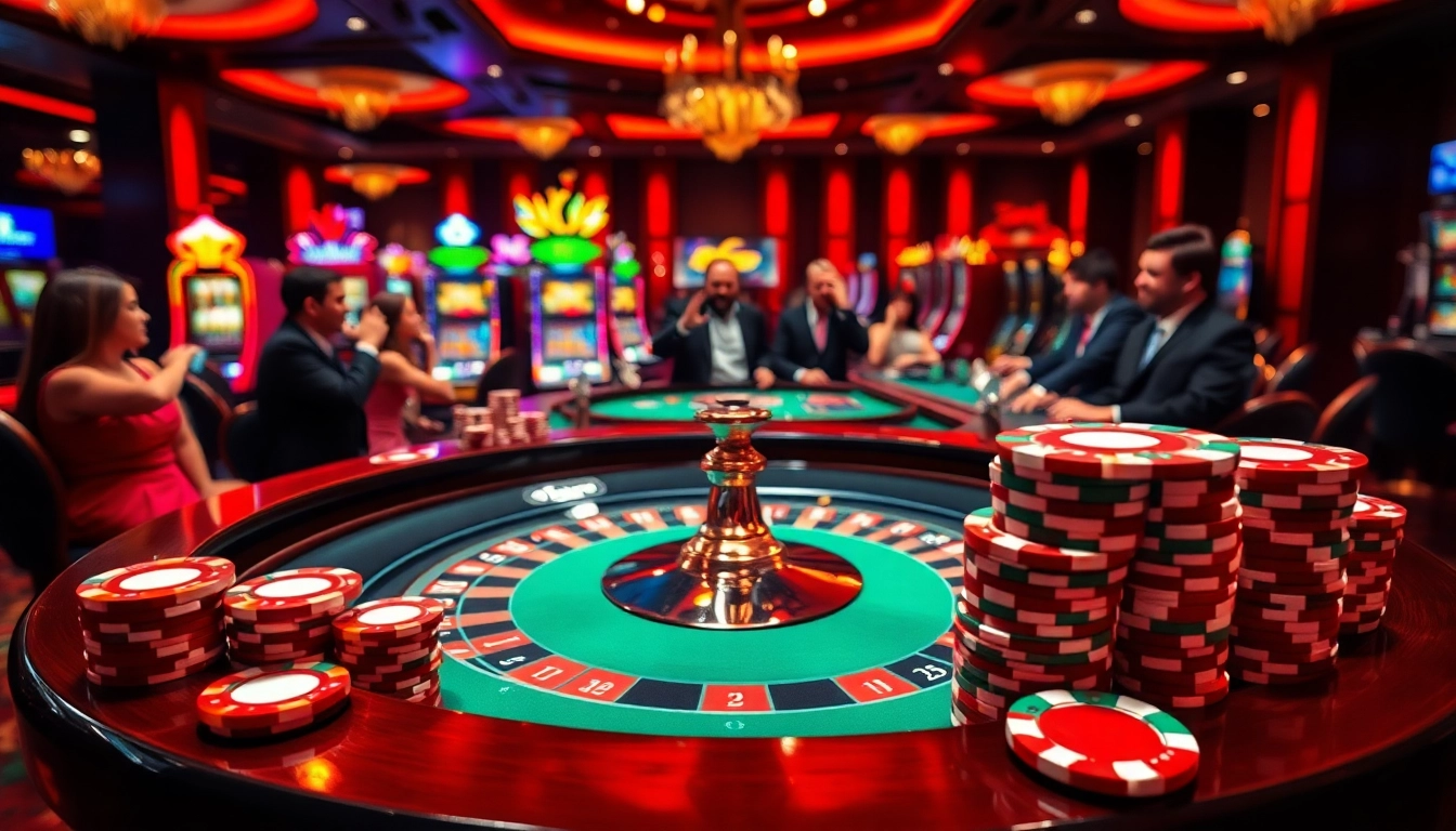 Experience high-stakes play at a 7M casino with vibrant roulette and poker games.