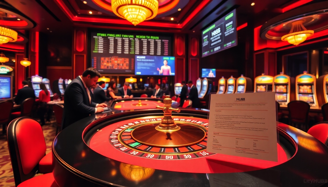 Players strategizing at the table with Link HU88 as a focal point in a luxurious casino setting.