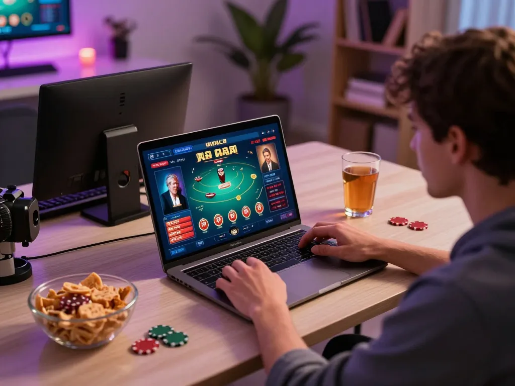 Engaging in online casino gameplay on okwin com with immersive poker screen and cozy atmosphere.