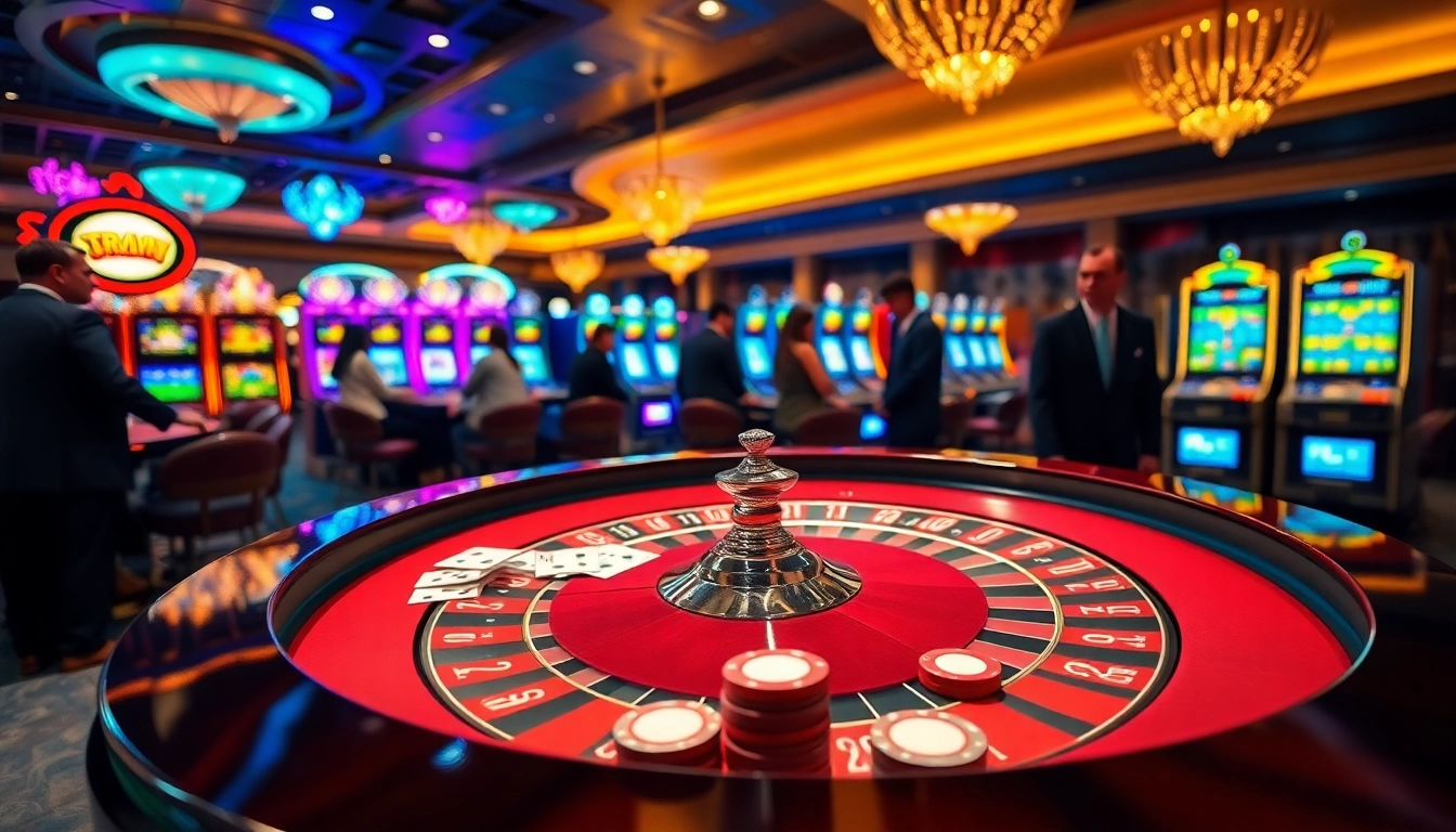 Engaging scene of MM OO casino with roulette, poker chips, and players enjoying safe gaming.
