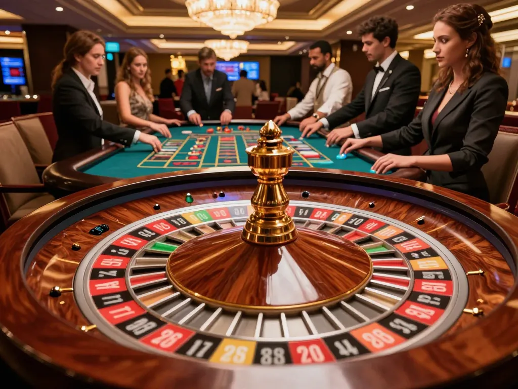 Watch players enjoy the excitement of roulette at MAY88's upscale casino atmosphere.
