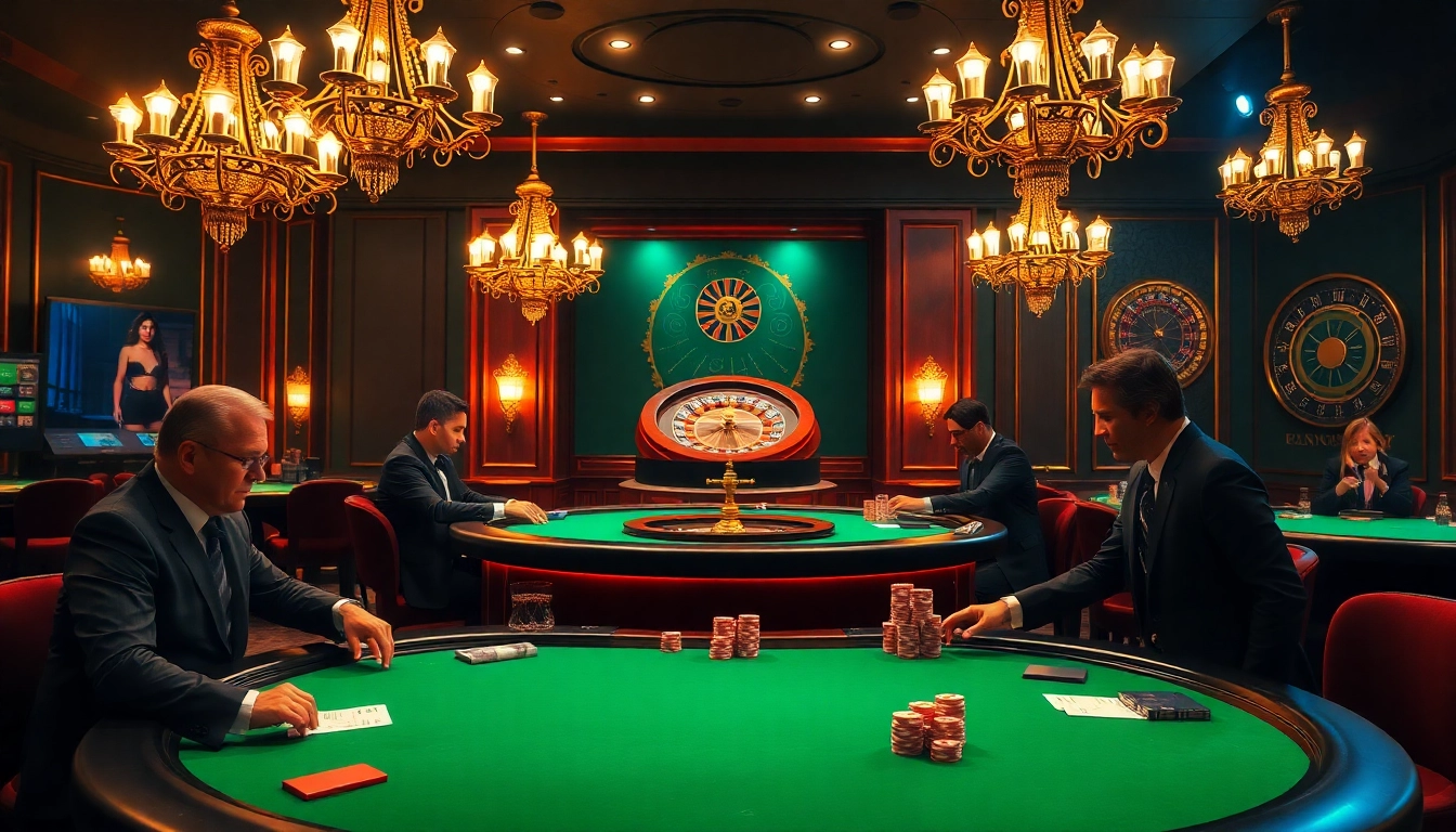 Experience the excitement of gambling at 888VND with a professional poker table and vibrant casino atmosphere.