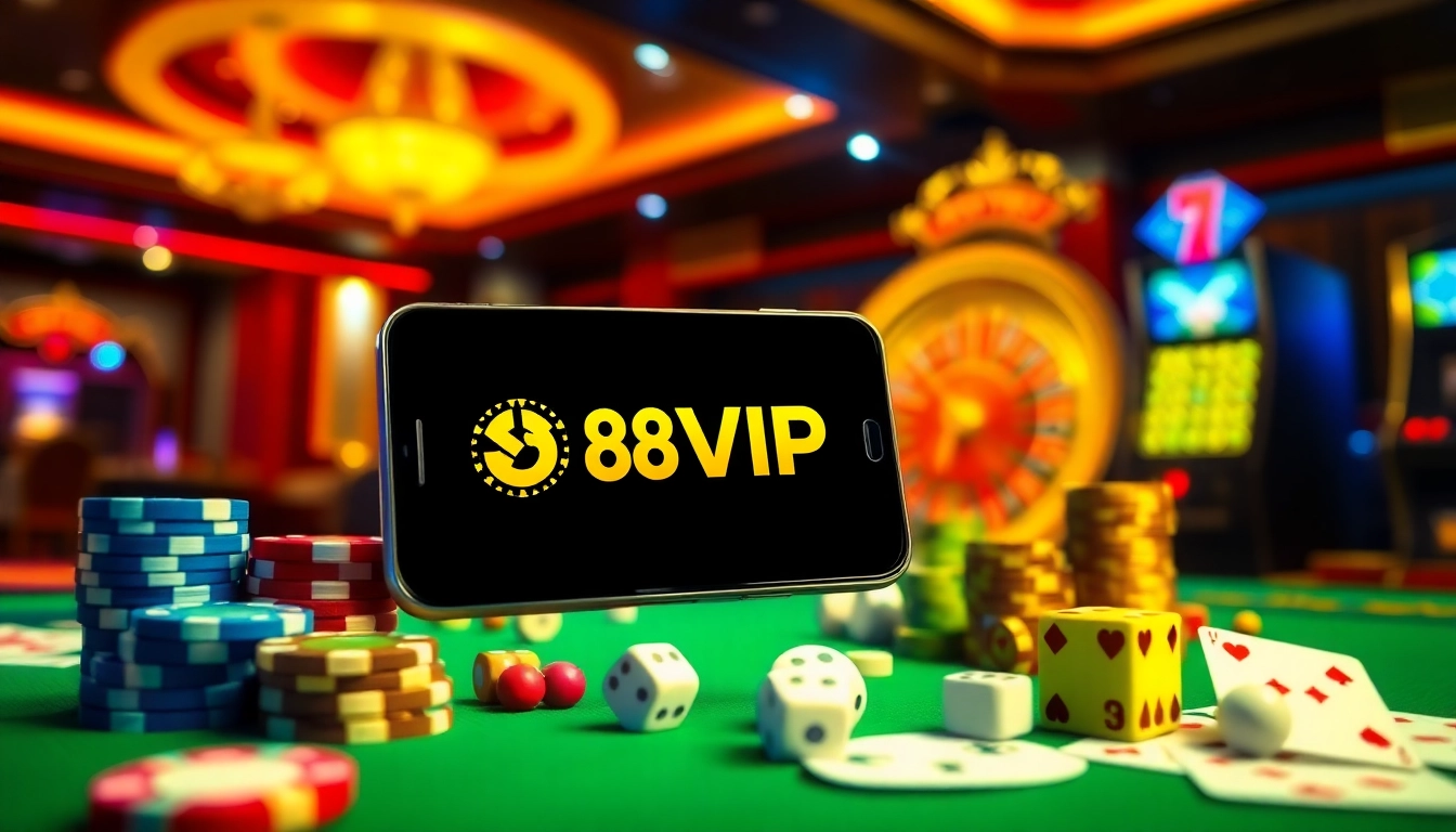 Tải App Nhà Cái 68VIP with excitement, showcasing poker chips and casino elements.