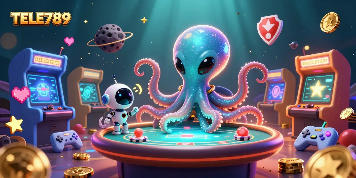 Join the thrilling adventure at TELE789 with a cartoon alien octopus at a poker table!