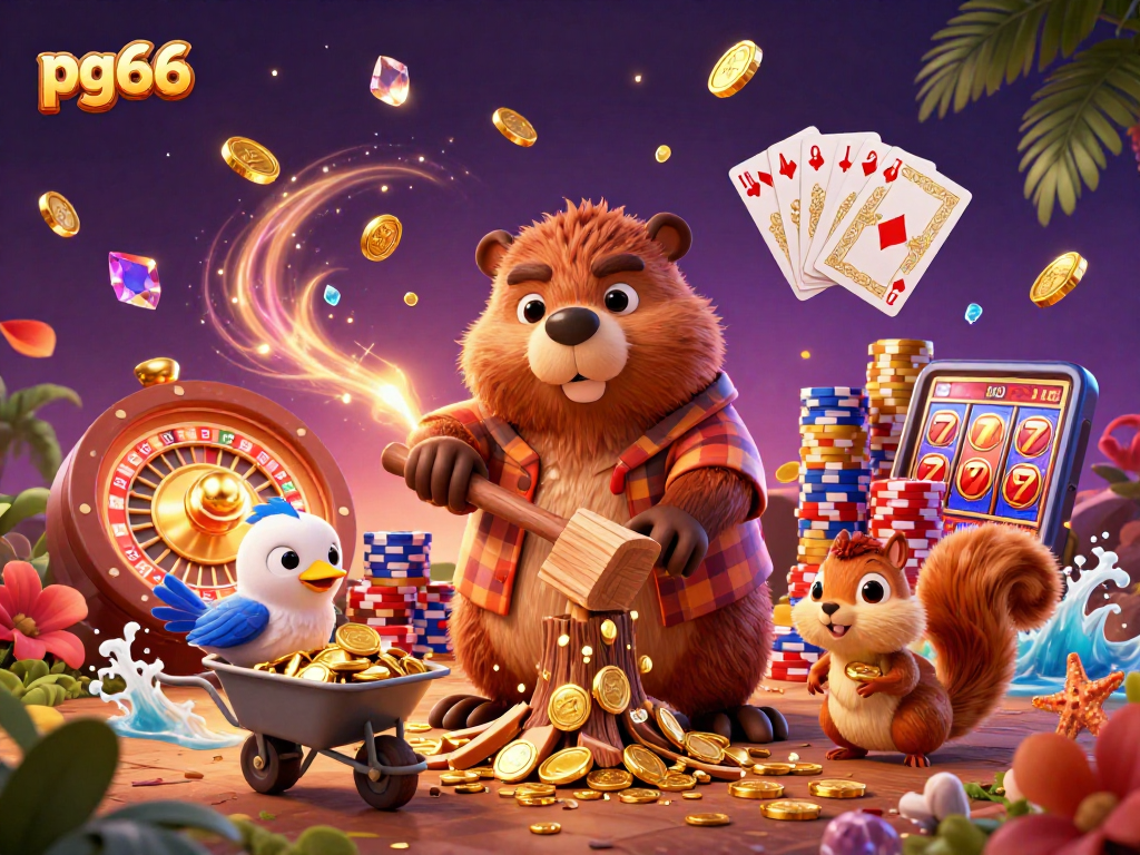 Experience winning moments at pg66 while a beaver collects treasures from a golden coin tree.