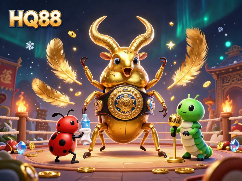 HQ88 features a glowing golden stag beetle champion boxing for thrilling online casino excitement.