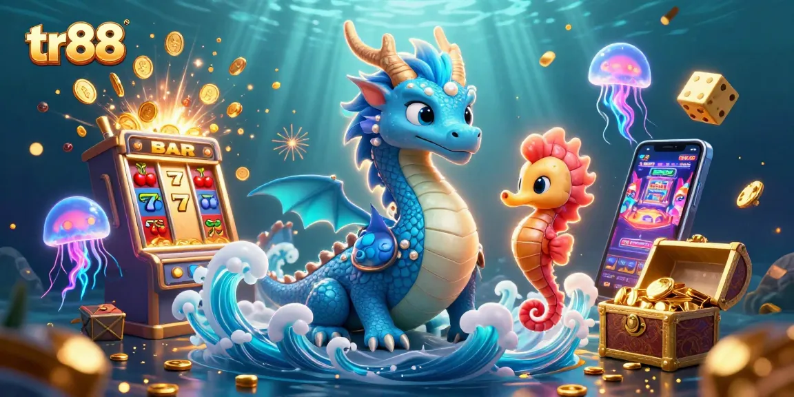 Experience thrilling action at TR88 with vibrant scenes of slot machines and fantasy characters.
