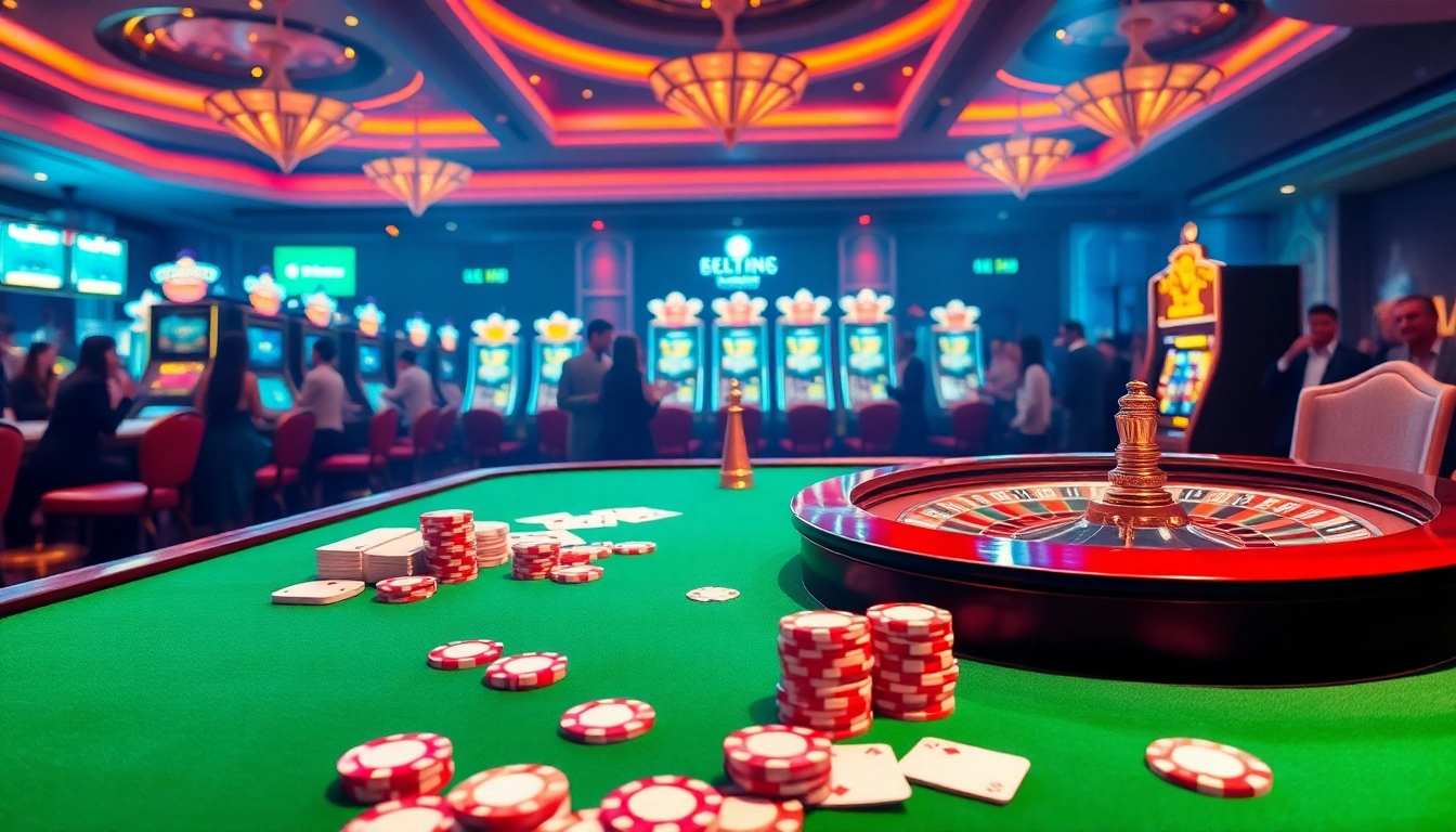 Players enjoying a thrilling casino experience at https://88aa1.org/ with poker chips and roulette tables.
