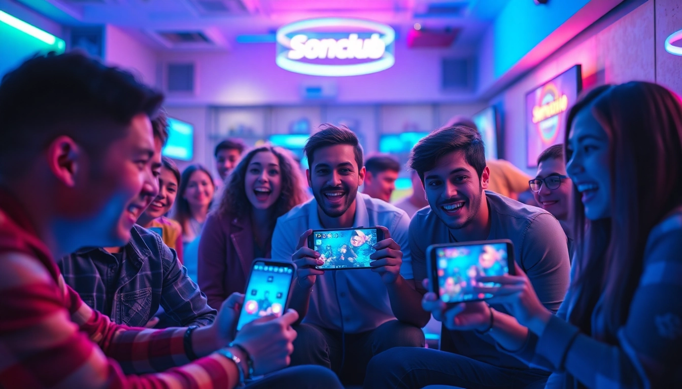 Players enjoying the Sonclub gaming experience in a vibrant lounge.