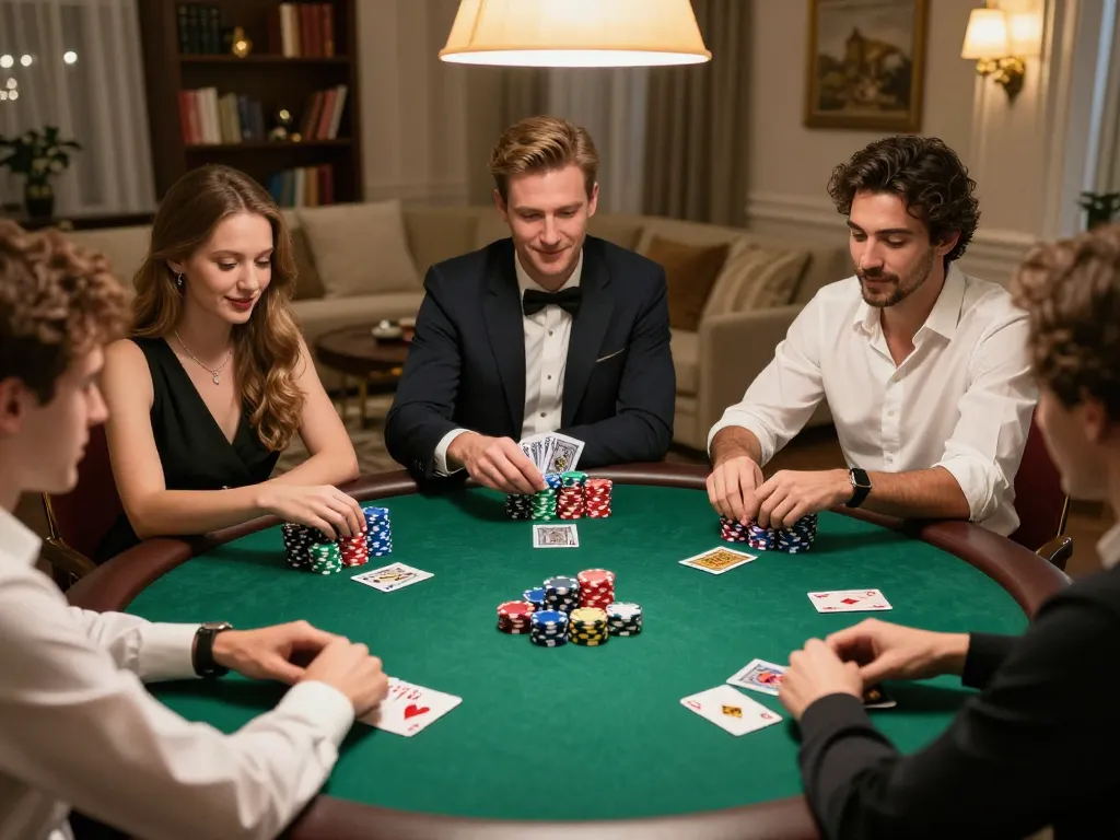 F8BET players enjoying a strategic poker game in a cozy private setting with exciting gameplay.