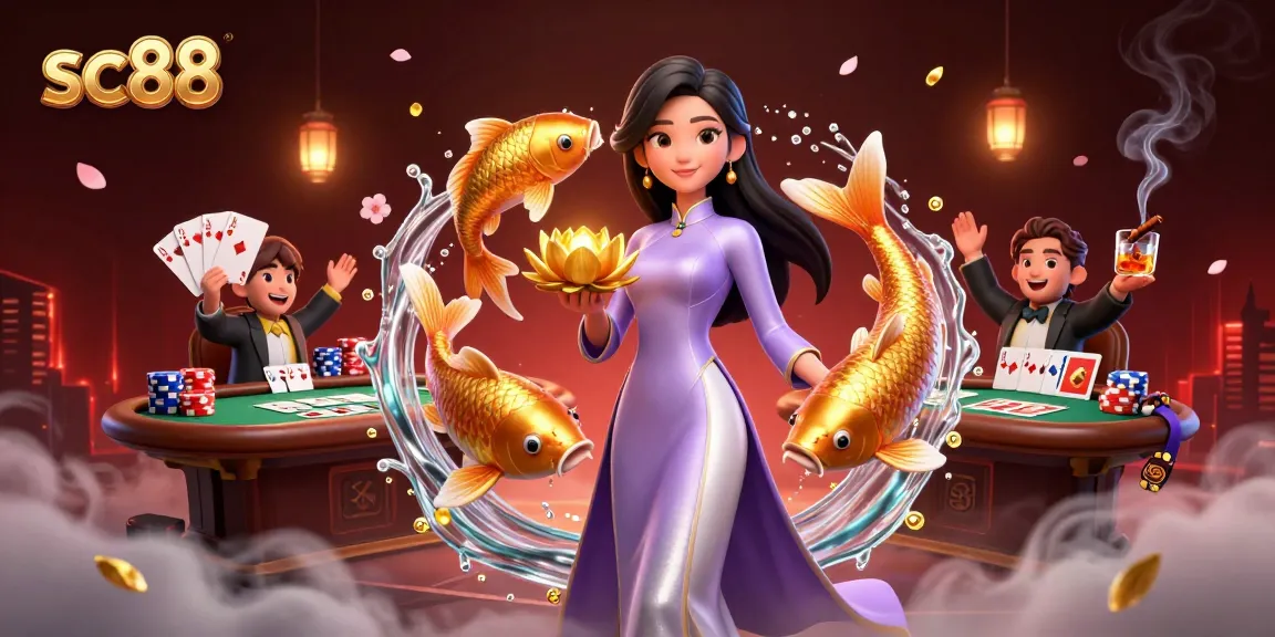 Experience winning with sc88's vibrant online casino atmosphere featuring 3D characters and game elements.