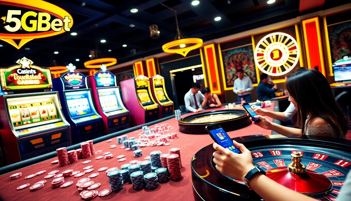 Experience excitement at 5GBet with players enjoying games and high-stakes action in an immersive online casino.