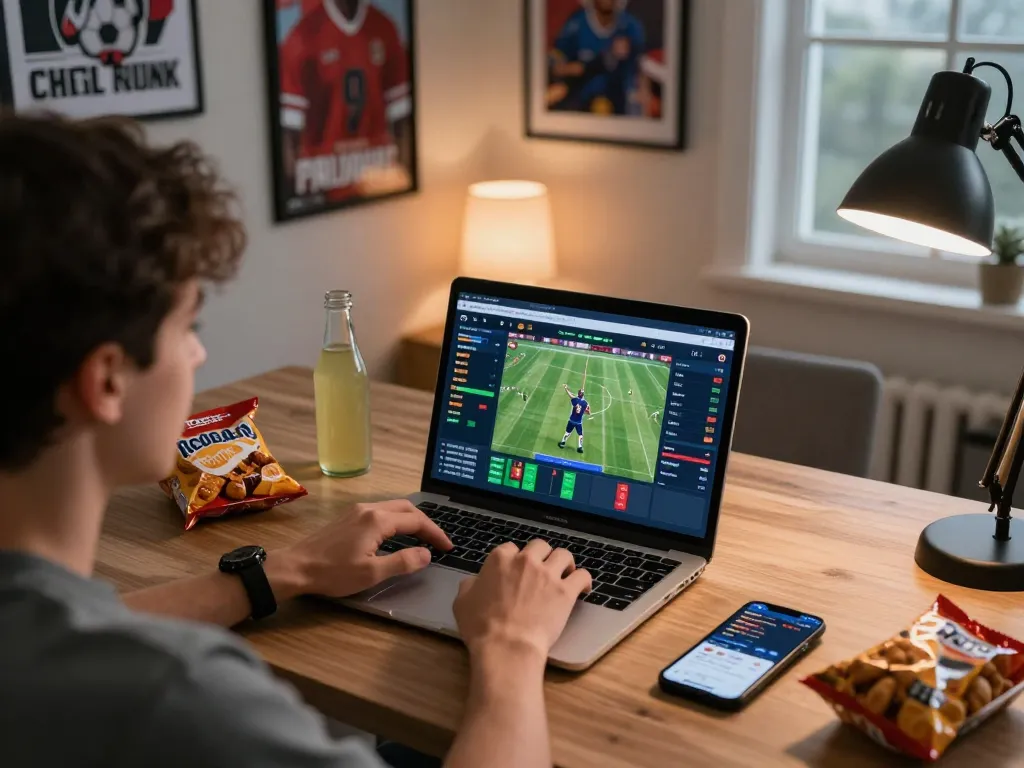 Engaging in online sports betting with a reputable nhà cái uy tín at home, studying odds and enjoying casual atmosphere