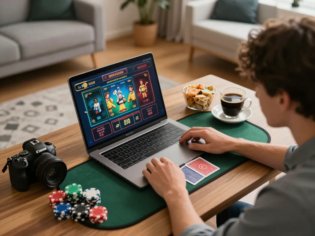 Engaging online gaming experience at home with NHÀ CÁI LC88 platform displayed on laptop screen