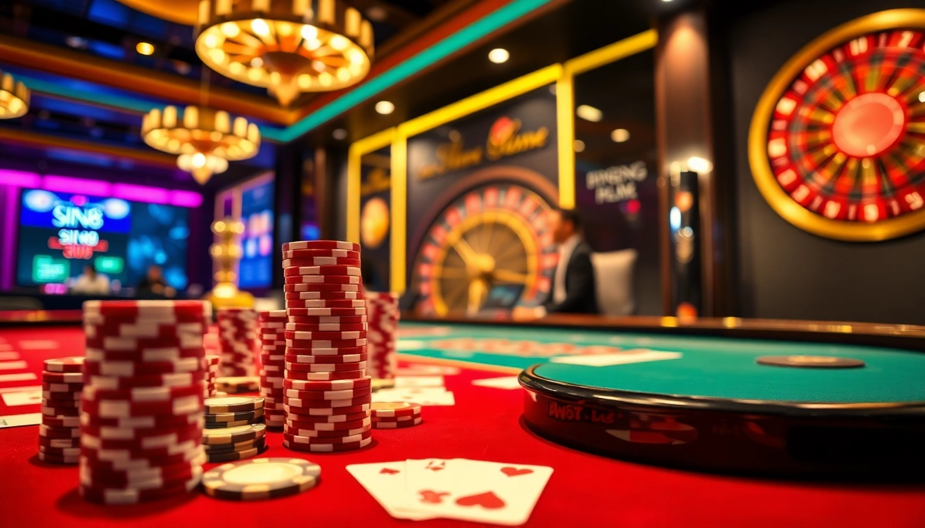 SIN88 gaming table filled with vibrant cards and poker chips, capturing the excitement of casino play.