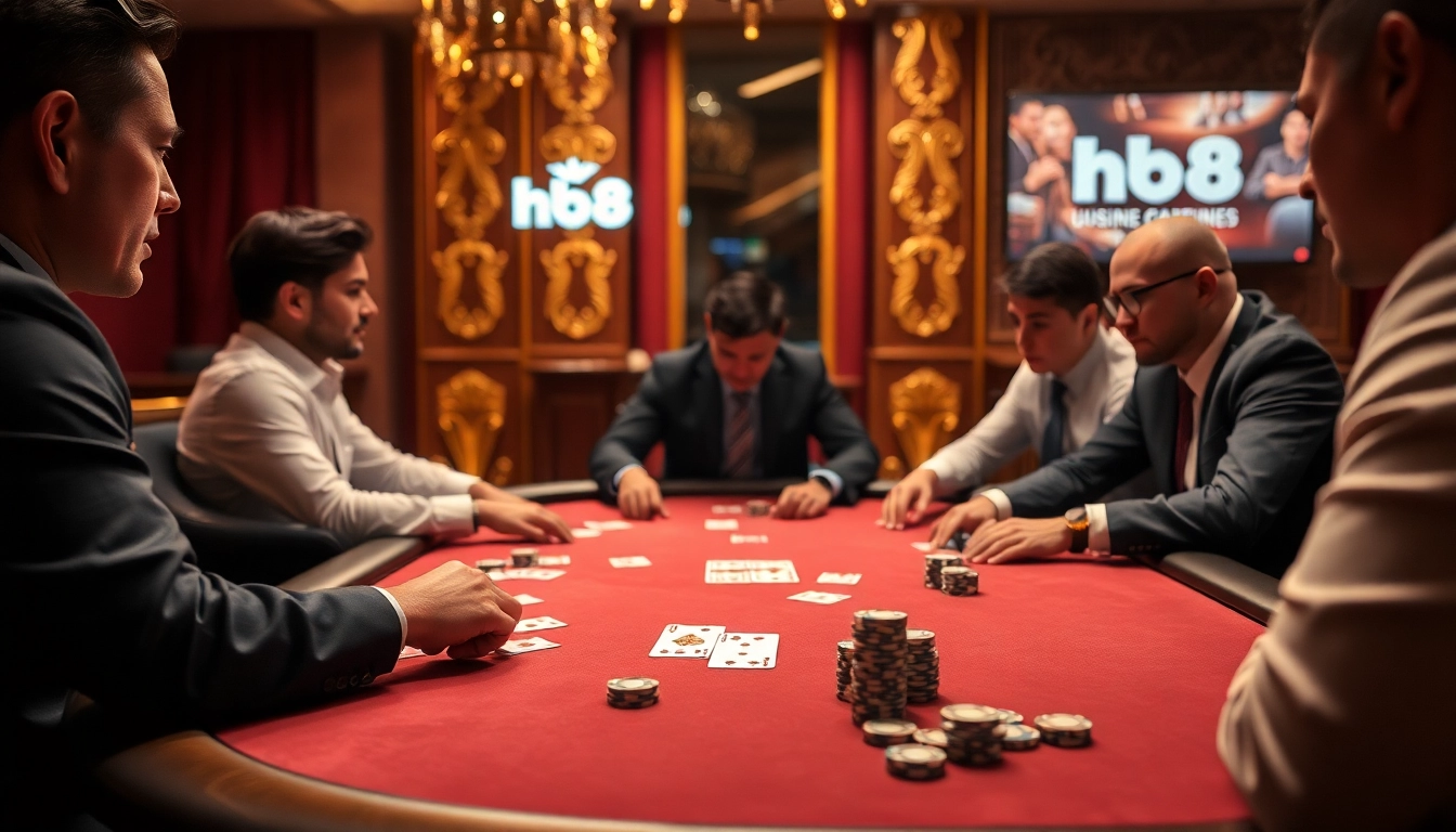 Experience thrilling poker action at hb88's high-stakes table, showcasing strategic gameplay and luxury.