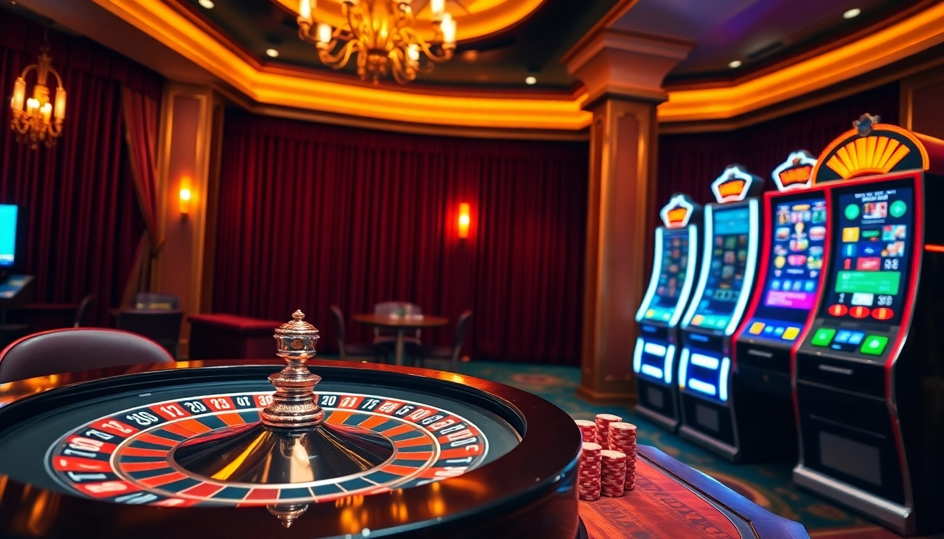 Gambling excitement at WW88 casino with roulette, poker chips, and slot machines.