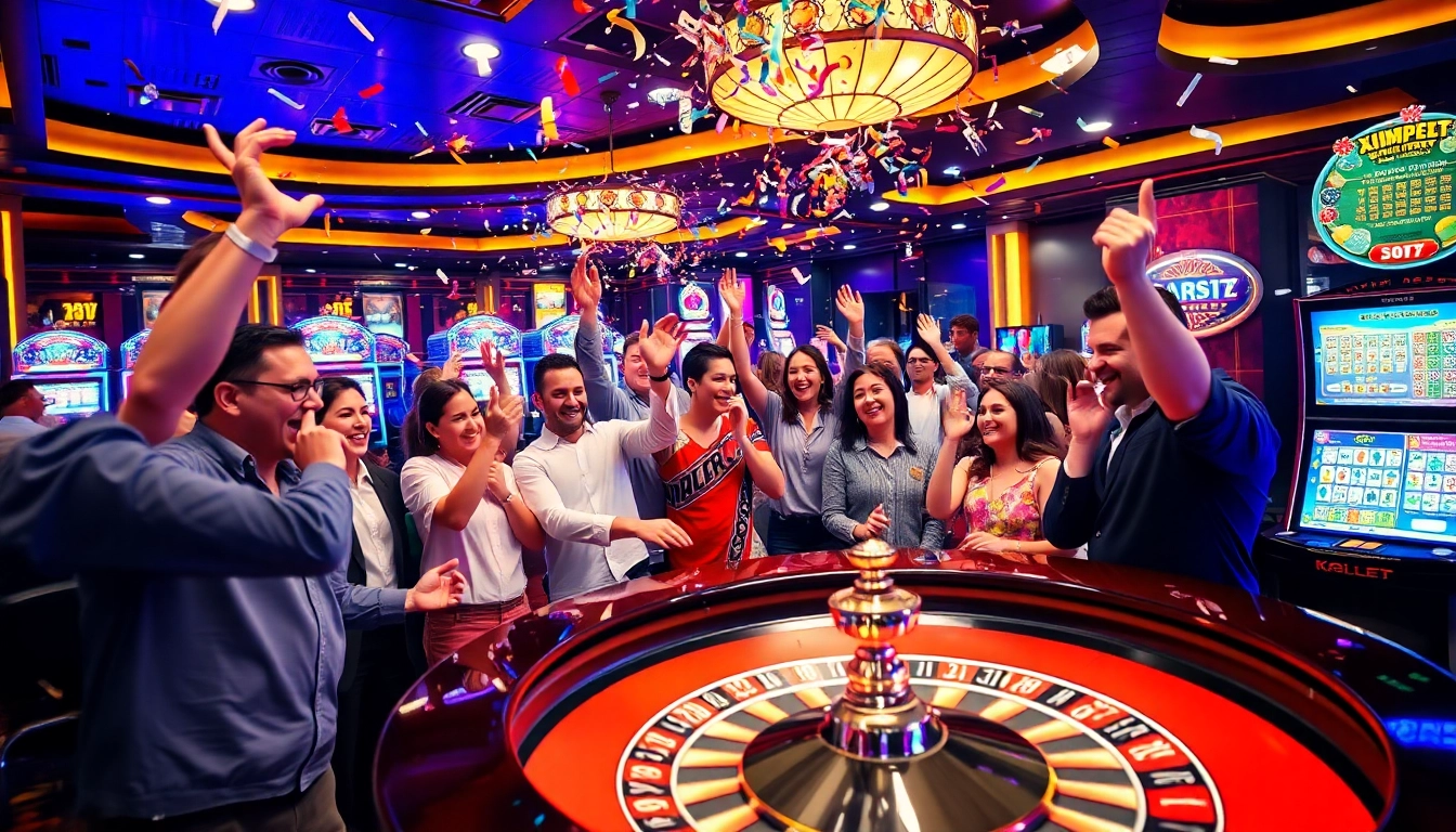 Experience the explosion of a prize-winning lottery in a vibrant casino celebration scene.
