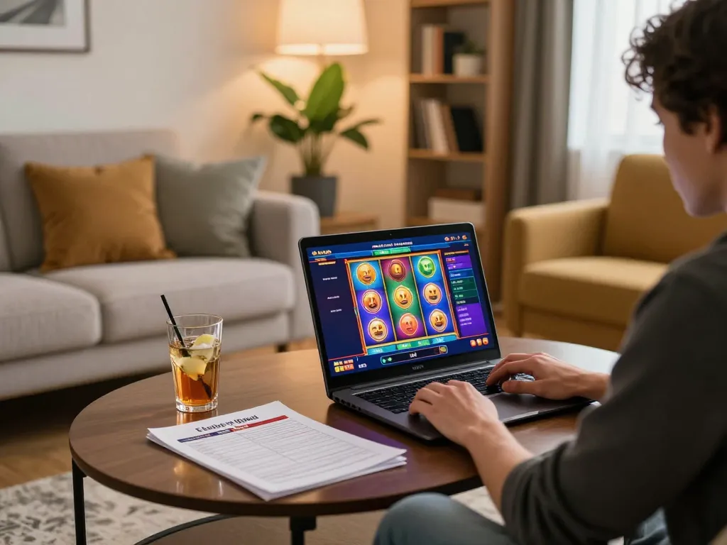 Engaging in online casino gaming at home, focusing on tg88 slot experience with betting strategy notes nearby.
