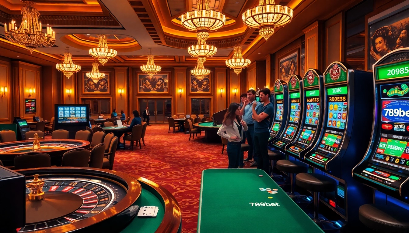 Excited players enjoy engaging games and slot machines at 789bet casino, radiating excitement.