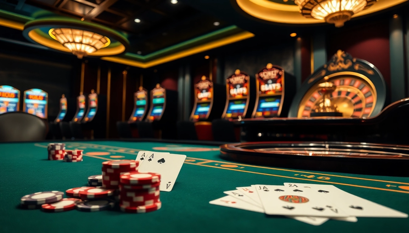 Engaging scene showcasing gambling excitement at 'Kèo nhà cái 5' with poker chips and roulette wheel.