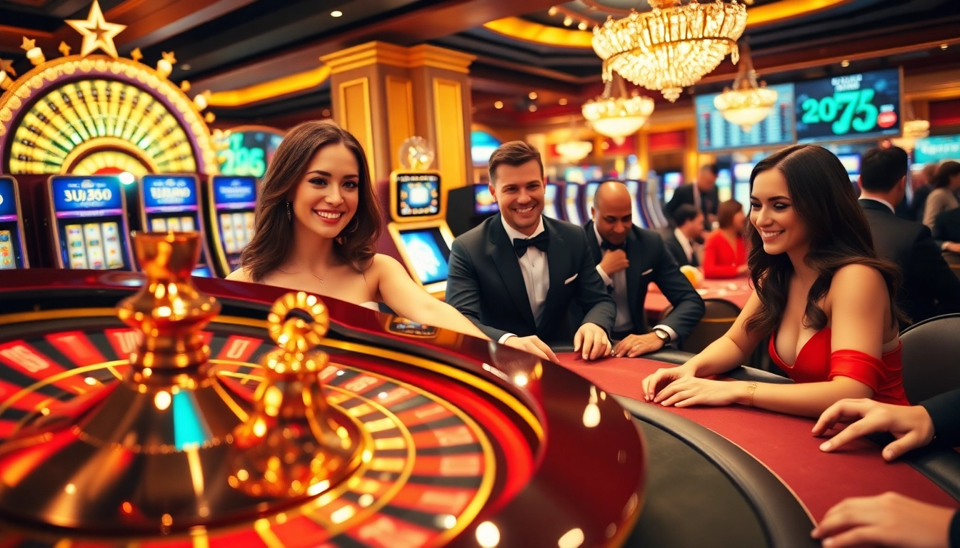 Engaged players strategizing in an opulent casino setting at ok365.