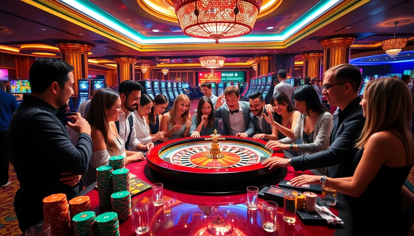 Players enjoying a thrilling roulette game at KJC’s vibrant casino.