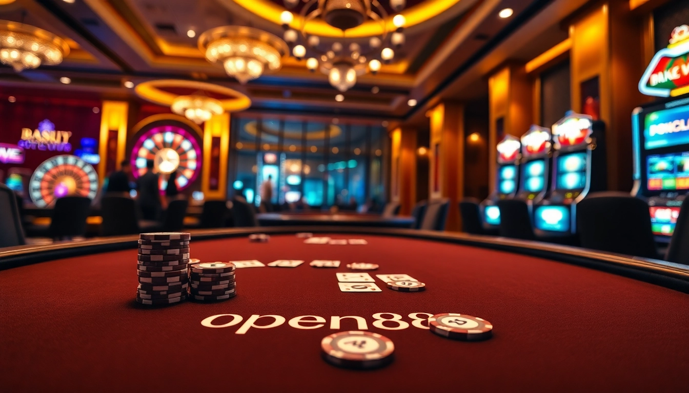 Join the action at open88 casino with vibrant poker and slot gameplay in an elegant setting.