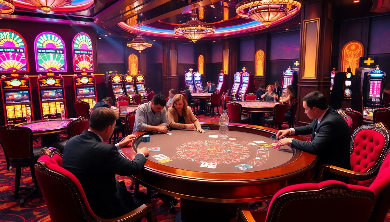 Experience thrilling gaming at 68VIP with vibrant casino tables and players engaged in poker.