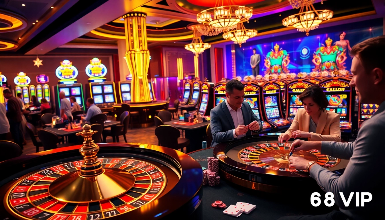 Experience the excitement of 68VIP with vibrant casino games and players enjoying their luck.