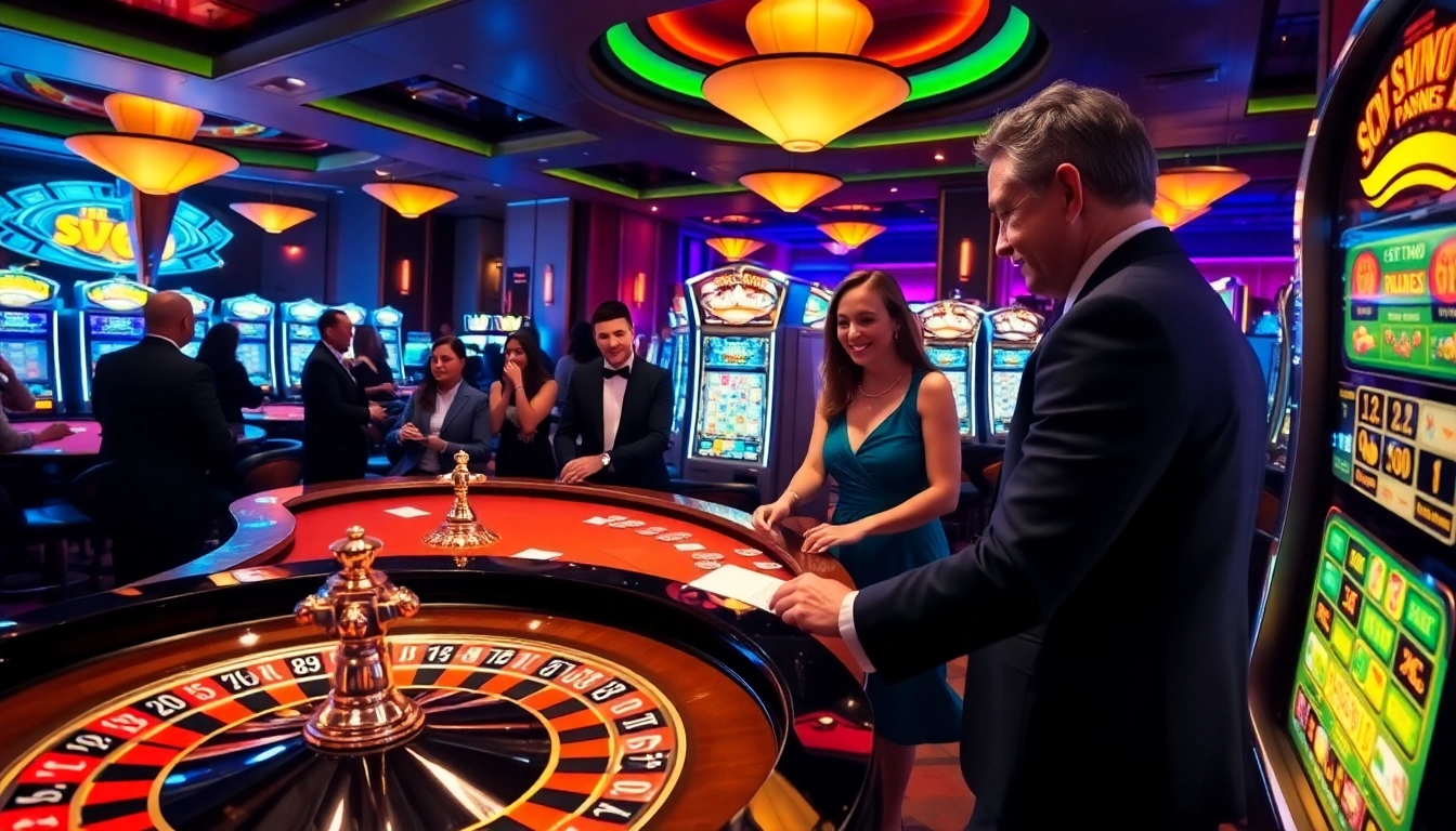 Exciting moment at SV66 com casino with players enjoying roulette and slot machines.