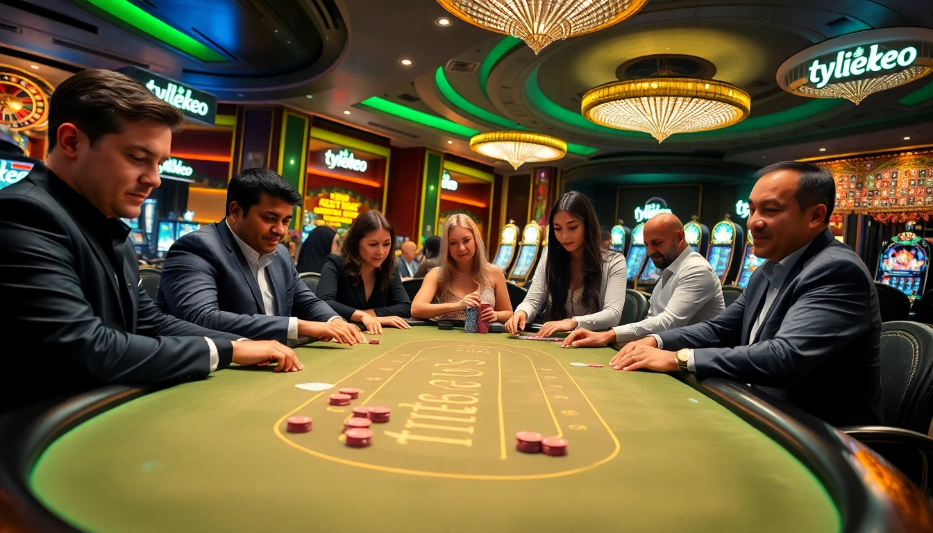 Players engage in high-stakes blackjack at a luxury casino, highlighting the tylekeo experience.
