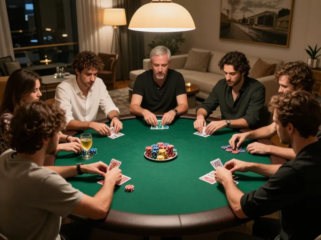 LLwin poker game action at a luxurious home setting with players focused on strategy and camaraderie