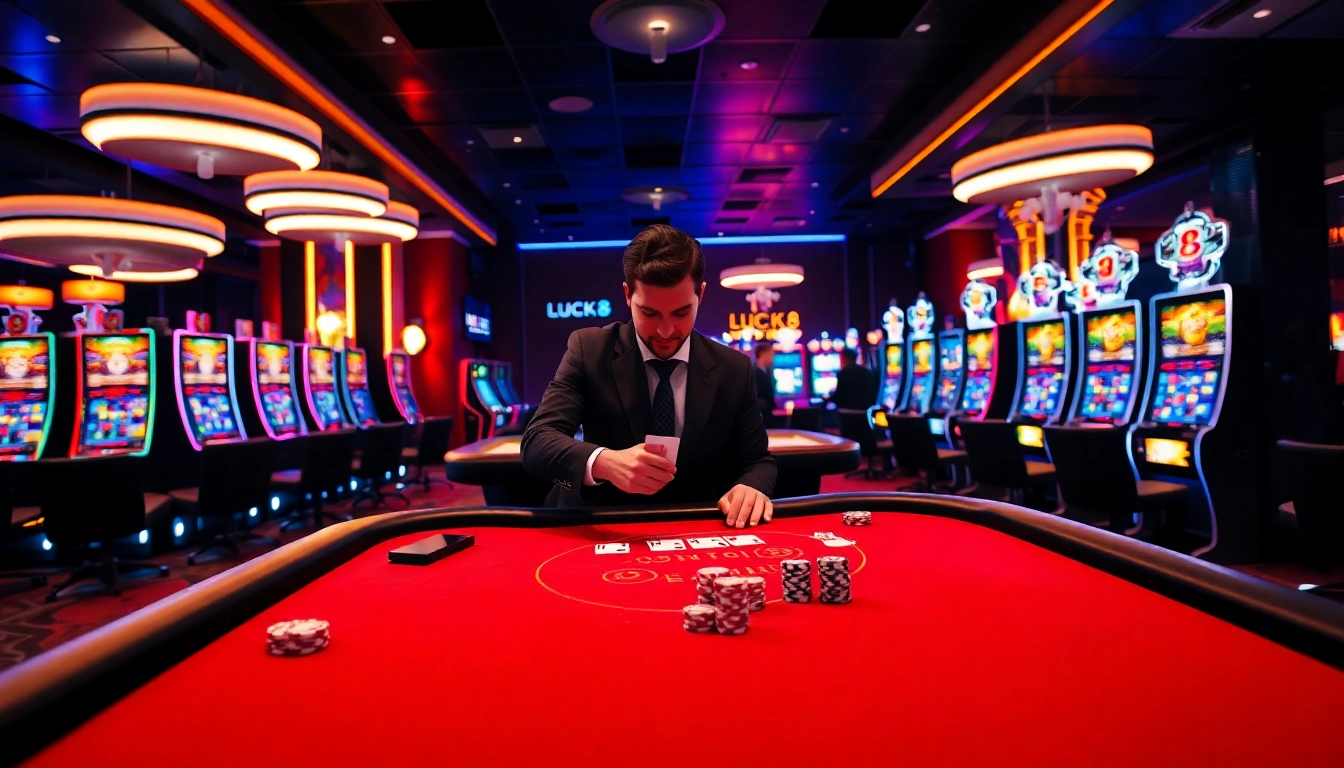 Exciting casino action at LUCK8 with vibrant gaming tables and enthusiastic players.