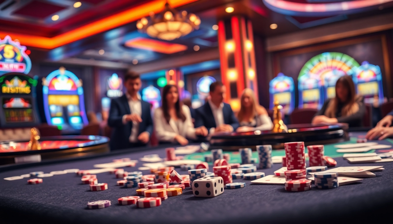 Experience high-stakes excitement with Emastoto's vibrant casino scene featuring lively poker tables and spinning roulette.