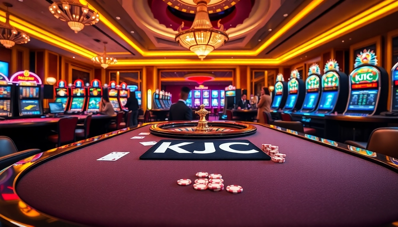 KJC gaming table showcasing thrilling action and vibrant casino excitement with high-stakes poker and roulette.